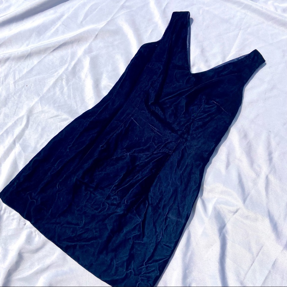 Vintage Navy Blue Velvet V-Neck Dress